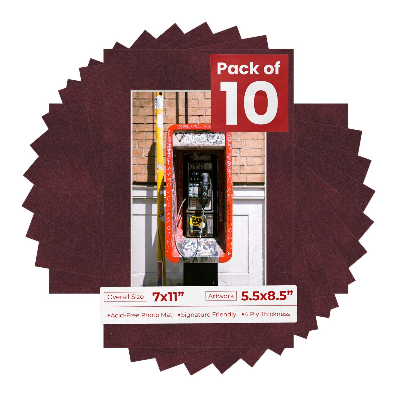 Dark Red Suede Mat Board for 7x11 Frames - Fits 5.5x8.5 Photos